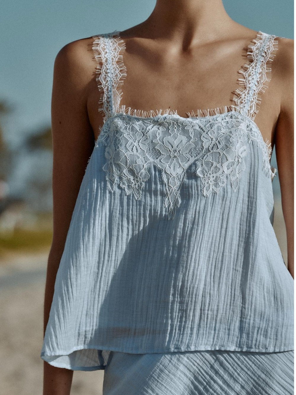 ZARA LACE CAMISOLE TOP, Blue L NWT